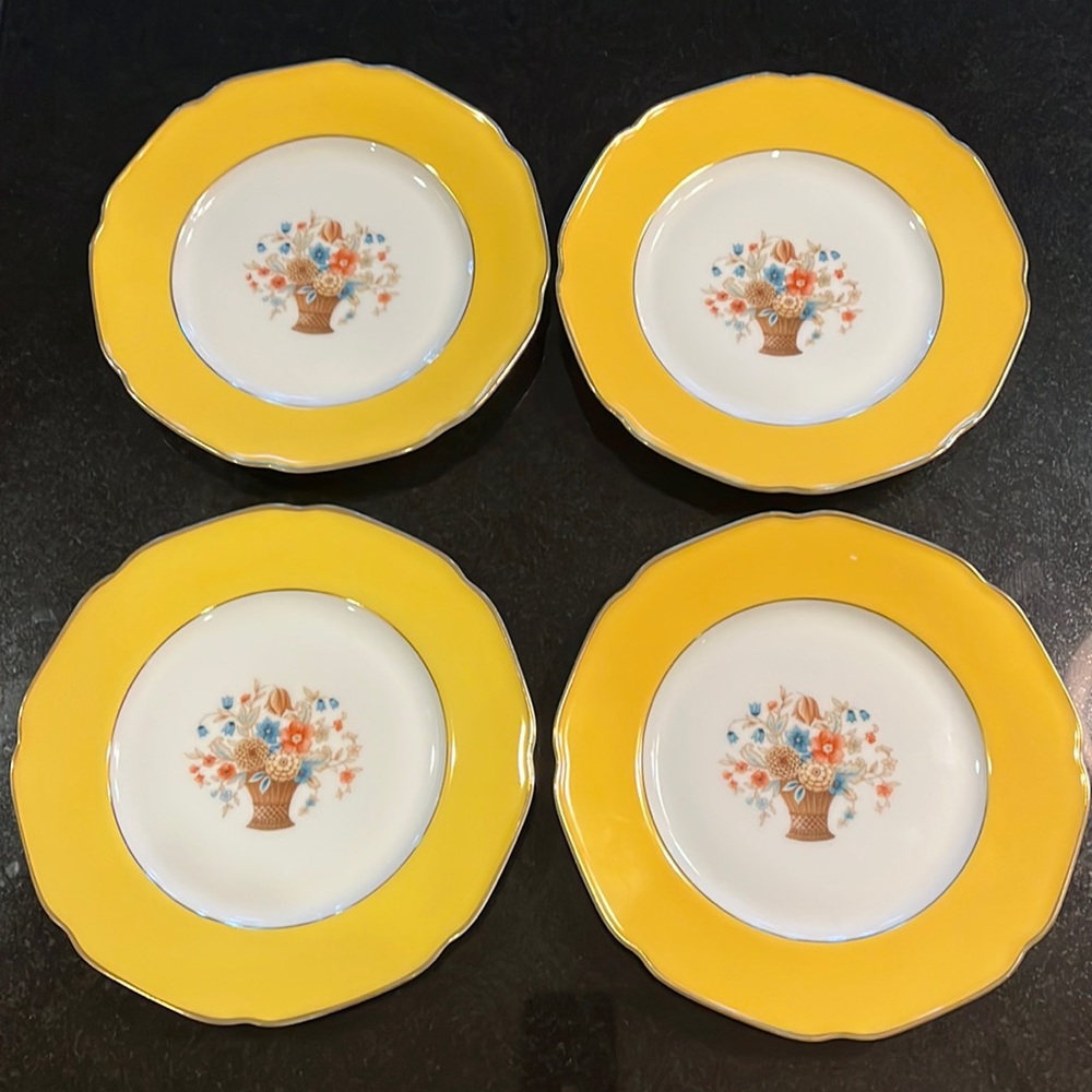 (4) Vintage P.T. Bavaria Tirschenreuth - Yellow Dessert Plate w/ Floral …